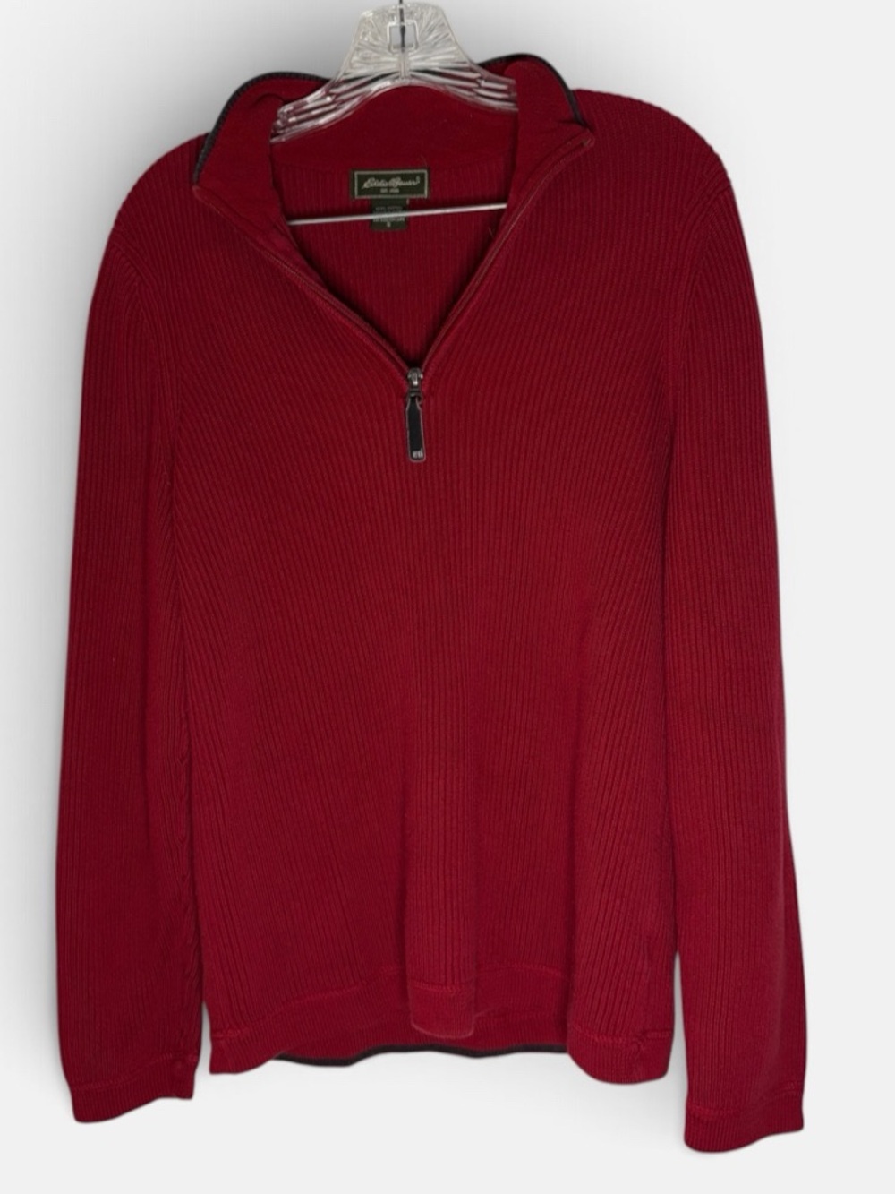 Eddie Bauer Vintage Red 100% Cotton Ribbed Quarter Zip Sweater S
